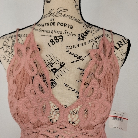 Free People Adella Lace Slip Mini Dress Rose V Neck NEW - Picture 6 of 16